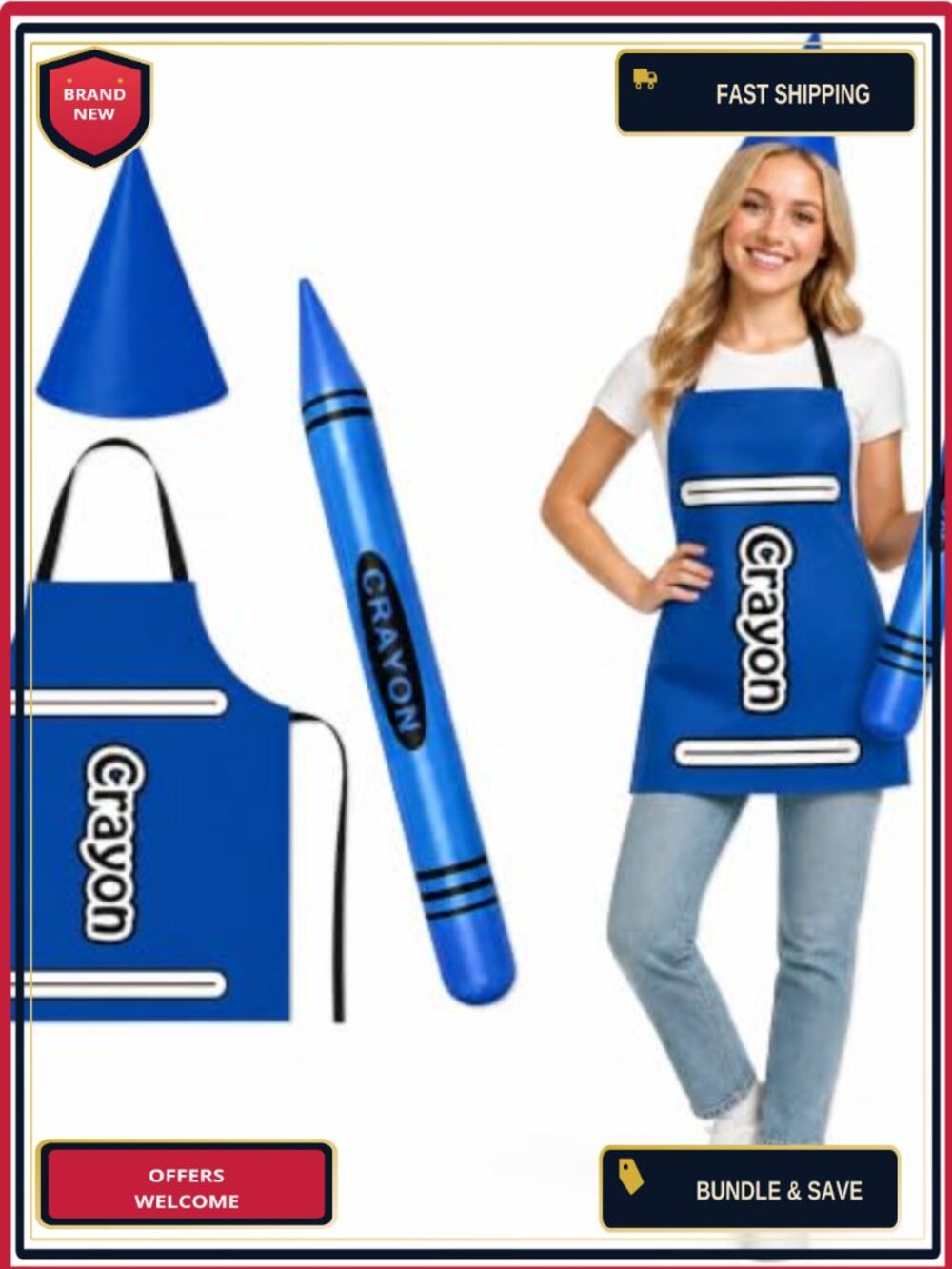 Adult Crayon Costume Set Inflatable Prop Apron Cone Hat Halloween